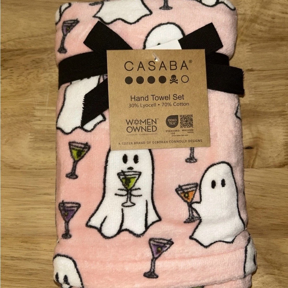 ⭐️ 2/$50 Casaba Ghost Halloween Hand Towel Set Pink Boozy Martini NWT
